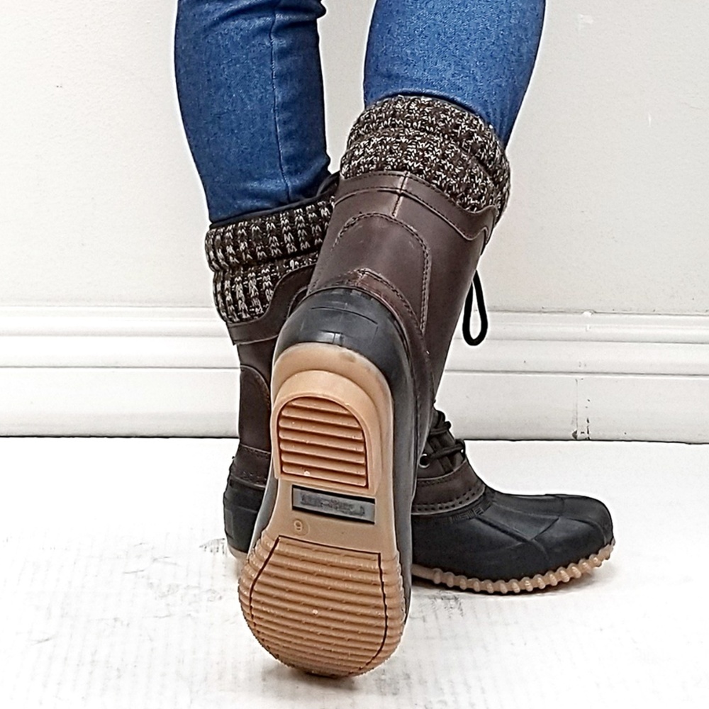 New Brown Sweater Lace Mid-Calf Snow Duck Boots - Picture 4 of 4